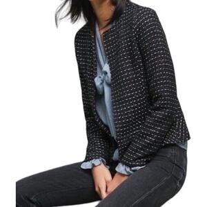 Dolan Anthropologie Tweed Blazer Jacket Size XS Black Blue Metallic Tweed Peplum